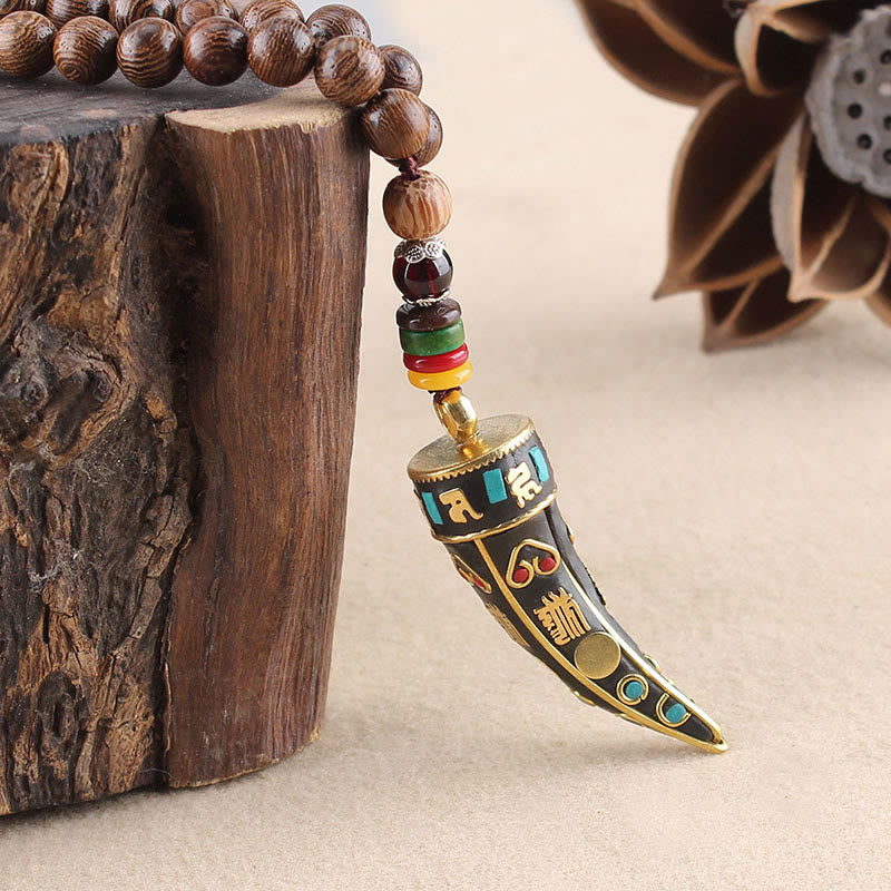 KarmaRipple's Tibet Wenge Wood Om Mani Padme Hum OM Symbol Mantra Horn Pattern Protection Pendant Necklace p5