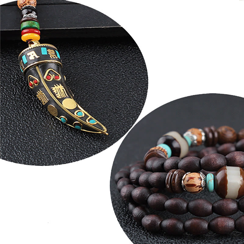 KarmaRipple's Tibet Wenge Wood Om Mani Padme Hum OM Symbol Mantra Horn Pattern Protection Pendant Necklace p8