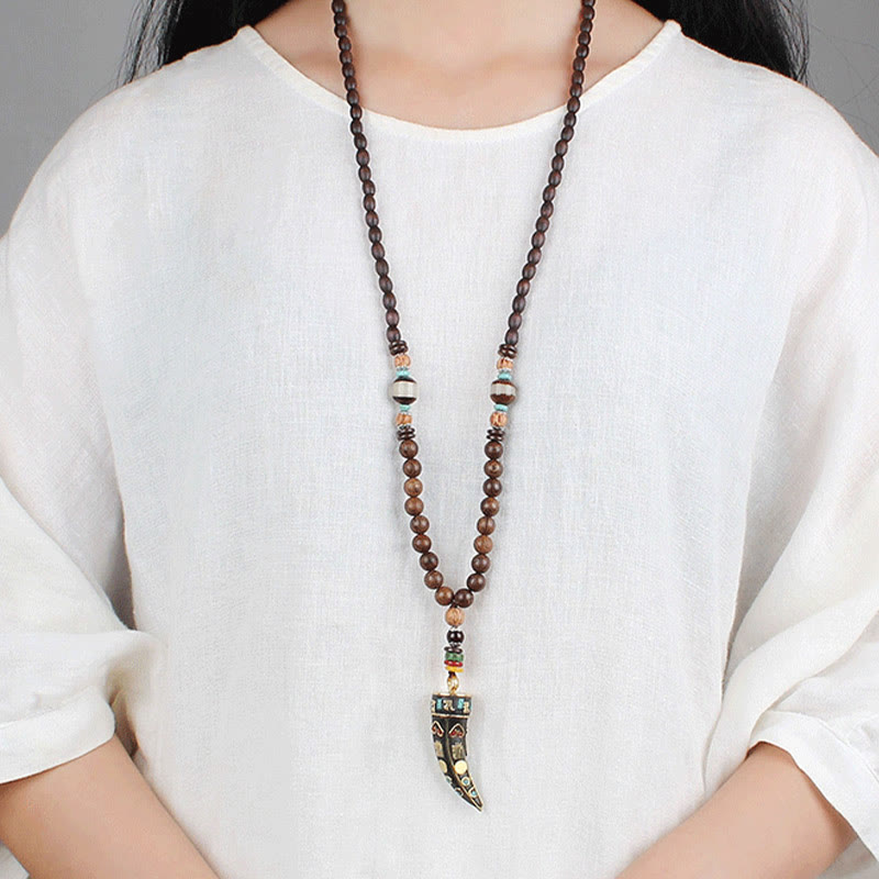 KarmaRipple's Tibet Wenge Wood Om Mani Padme Hum OM Symbol Mantra Horn Pattern Protection Pendant Necklace p7