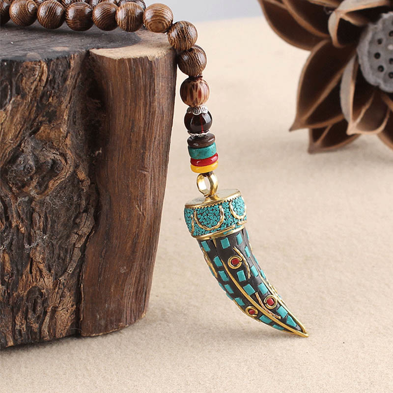 KarmaRipple's Tibet Wenge Wood Om Mani Padme Hum OM Symbol Mantra Horn Pattern Protection Pendant Necklace p12