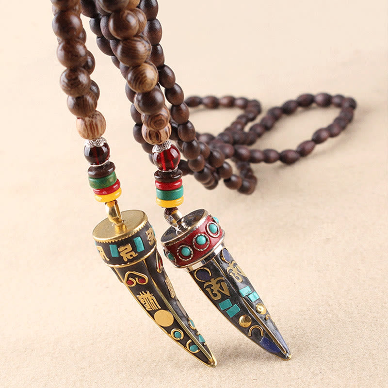 KarmaRipple's Tibet Wenge Wood Om Mani Padme Hum OM Symbol Mantra Horn Pattern Protection Pendant Necklace p17