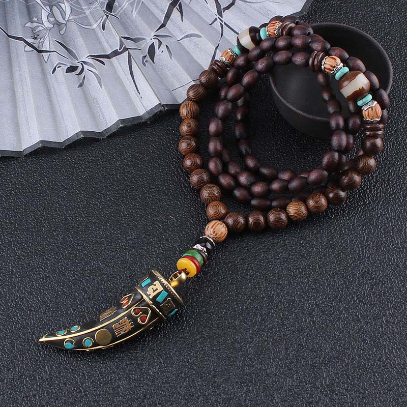 KarmaRipple's Tibet Wenge Wood Om Mani Padme Hum OM Symbol Mantra Horn Pattern Protection Pendant Necklace p6
