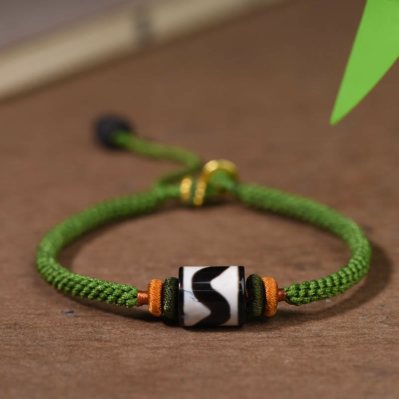 KarmaRipple's Handmade Tibetan Dzi Bead Protection Woven Green Rope Bracelet p1