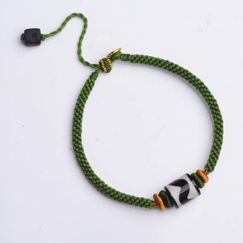 KarmaRipple's Handmade Tibetan Dzi Bead Protection Woven Green Rope Bracelet p11