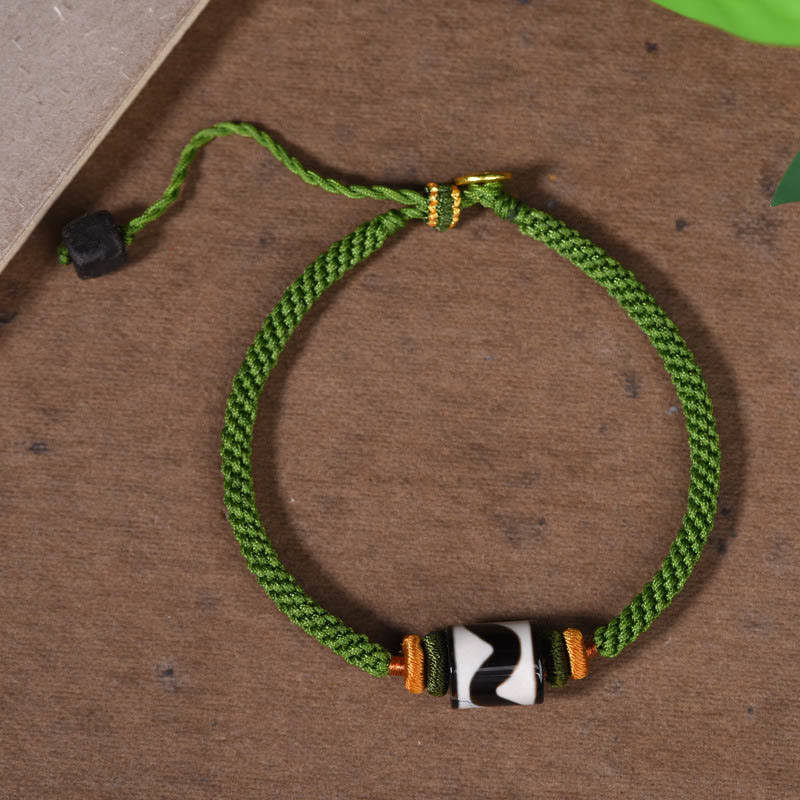KarmaRipple's Handmade Tibetan Dzi Bead Protection Woven Green Rope Bracelet p4