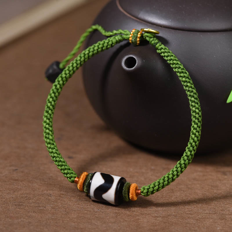 KarmaRipple's Handmade Tibetan Dzi Bead Protection Woven Green Rope Bracelet p10