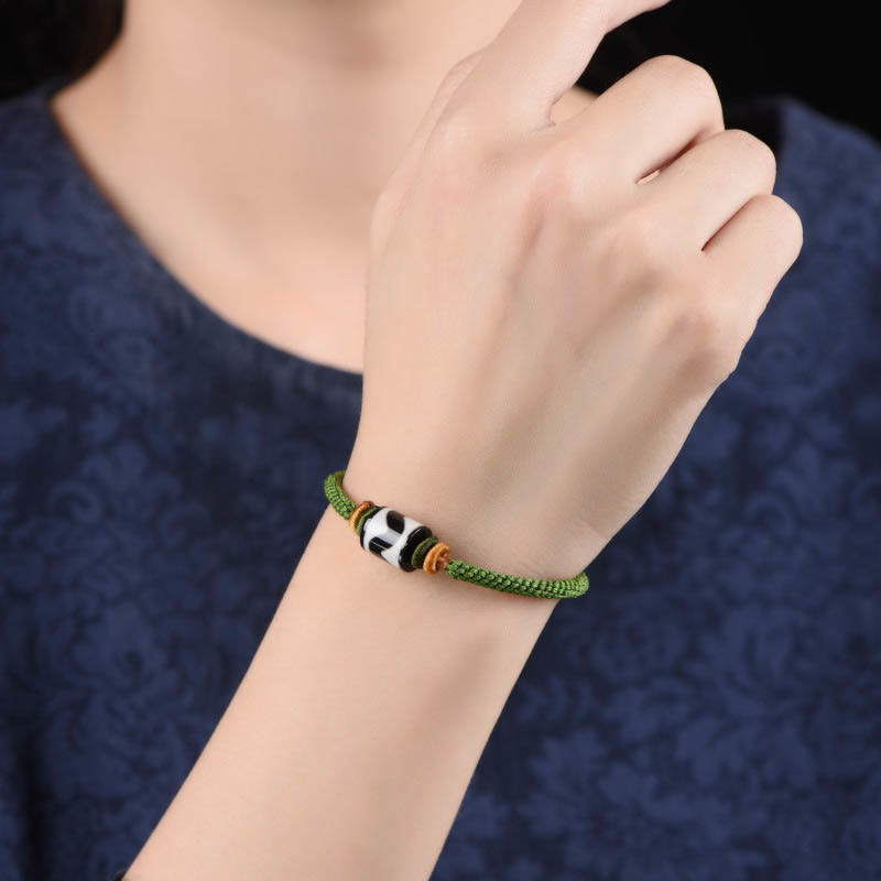 KarmaRipple's Handmade Tibetan Dzi Bead Protection Woven Green Rope Bracelet p5