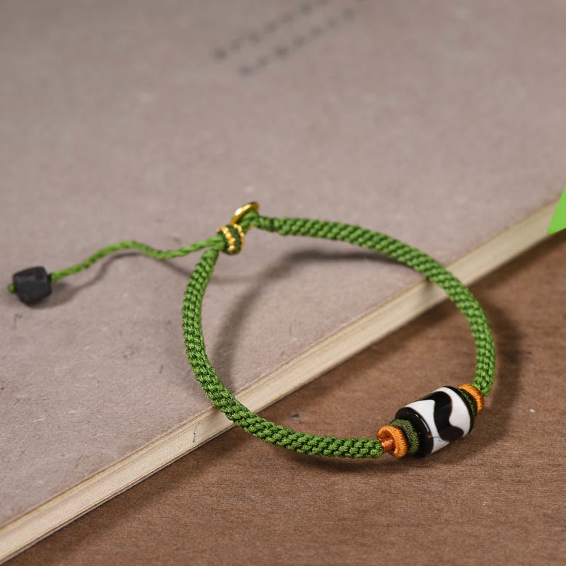 KarmaRipple's Handmade Tibetan Dzi Bead Protection Woven Green Rope Bracelet p9