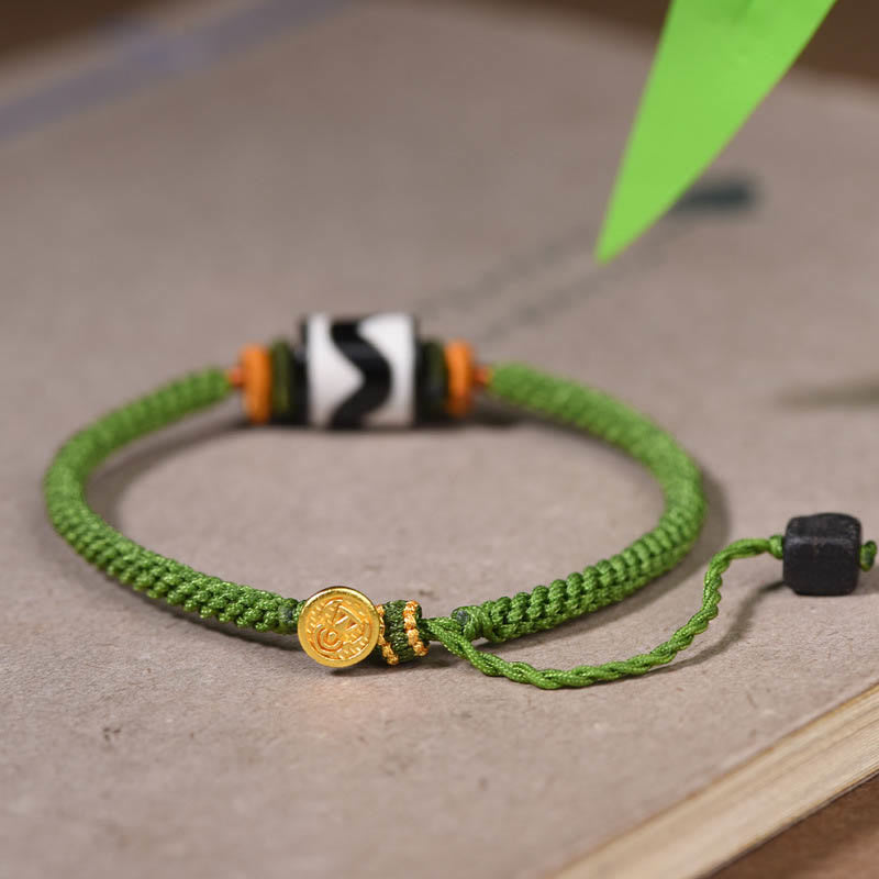 KarmaRipple's Handmade Tibetan Dzi Bead Protection Woven Green Rope Bracelet p3