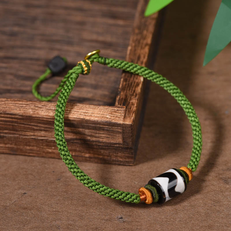 KarmaRipple's Handmade Tibetan Dzi Bead Protection Woven Green Rope Bracelet p2