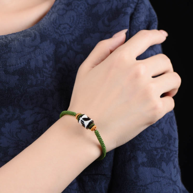 KarmaRipple's Handmade Tibetan Dzi Bead Protection Woven Green Rope Bracelet p12