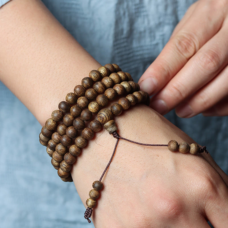 KarmaRipple's 108 Mala Beadwork Huizhou Green Qinan Agarwood Peace Strength Bracelet p5