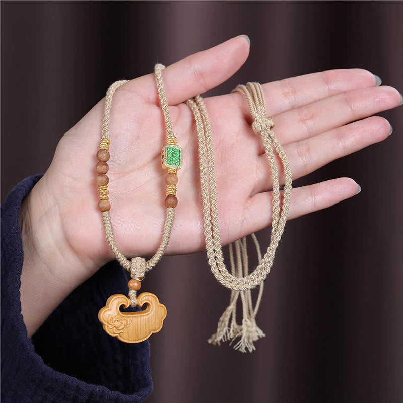 KarmaRipple's Tibetan Sandalwood Chinese Lock Talisman Protection Pendant Necklace p2
