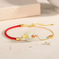 KarmaRipple's Handmade 925 Sterling Silver Hetian Jade Chinese Goldfish Peace Buckle?Red Rope Bracelet
