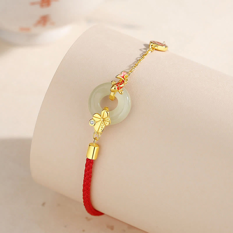 KarmaRipple's Handmade 925 Sterling Silver Hetian Jade Chinese Goldfish Peace Buckle?Red Rope Bracelet p3