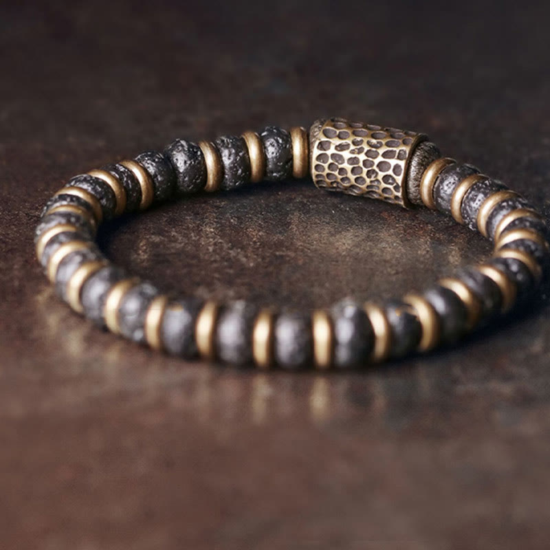 KarmaRipple's Vintage Lava Rock Beadwork Calm Bronze Bracelet p2