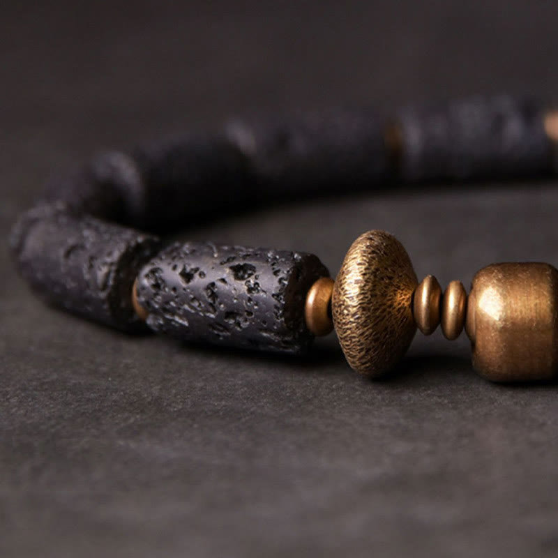KarmaRipple's Fortune Wealth Black Lava Rock Beadwork Bronze Bracelet p3