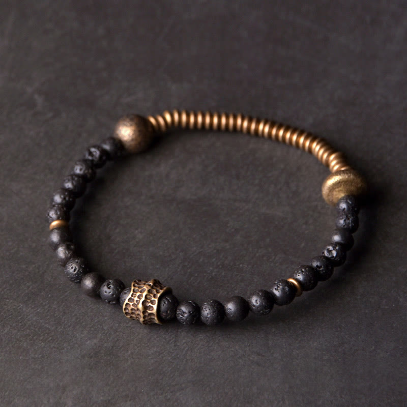 KarmaRipple's Support Balancing Lava Rock Beadwork Bronze Bracelet p1