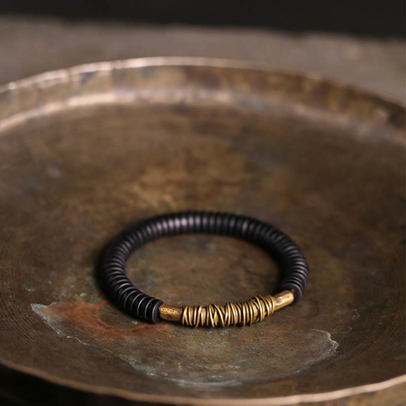 KarmaRipple's Calm Tibetan Ebony Wood Bronze Bracelet p5