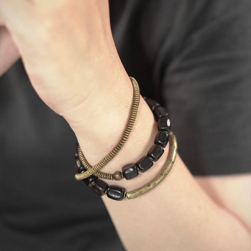 KarmaRipple's Vintage Peace Tibetan Ebony Wood Beadwork Bronze Multilayered Balancing Bracelet p9