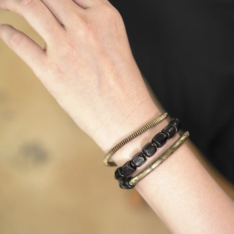 KarmaRipple's Vintage Peace Tibetan Ebony Wood Beadwork Bronze Multilayered Balancing Bracelet p15
