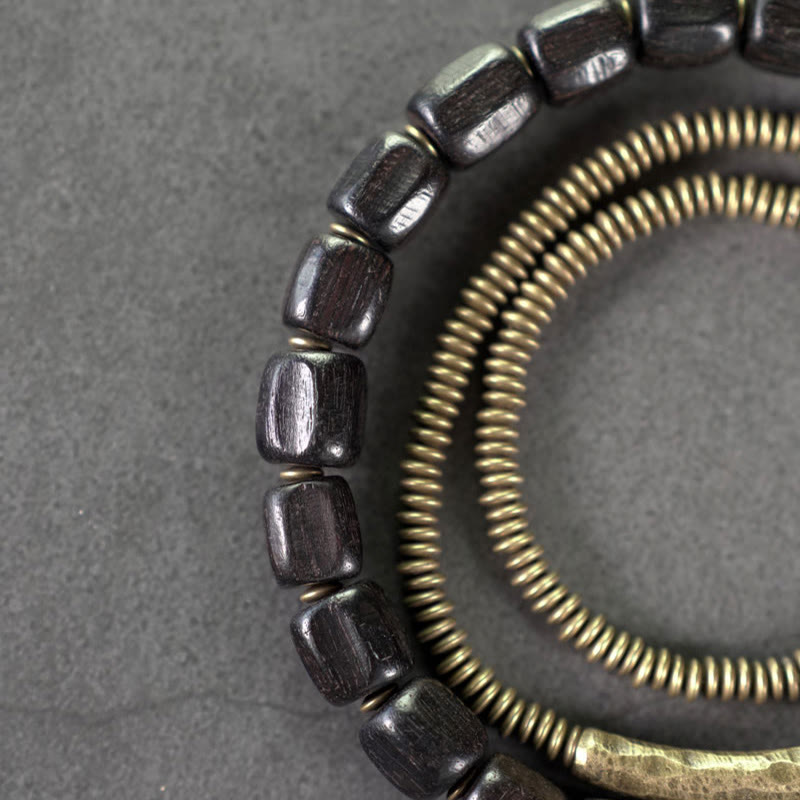 KarmaRipple's Vintage Peace Tibetan Ebony Wood Beadwork Bronze Multilayered Balancing Bracelet p3