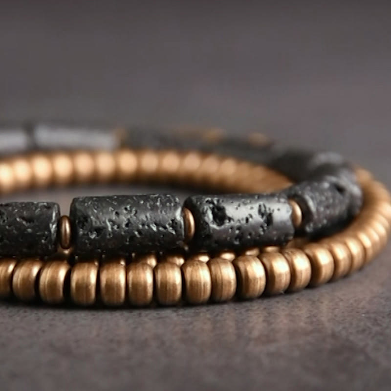 KarmaRipple's Vintage Lava Rock Bronze Beadwork Multi-layered Wrap Bracelet p4
