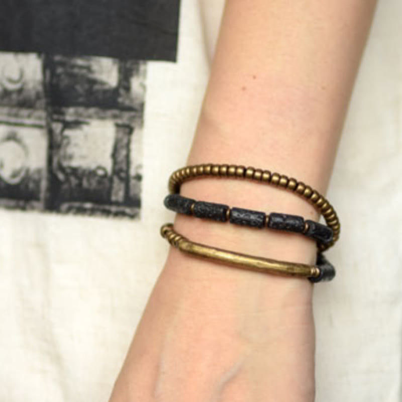 KarmaRipple's Vintage Lava Rock Bronze Beadwork Multi-layered Wrap Bracelet p16