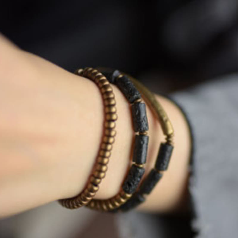 KarmaRipple's Vintage Lava Rock Bronze Beadwork Multi-layered Wrap Bracelet p9