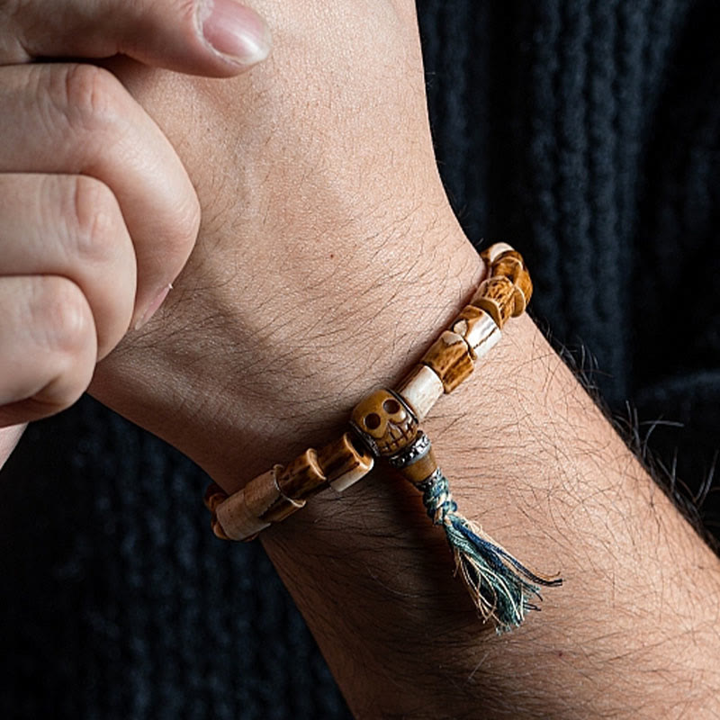 KarmaRipple's Tibetan Deer Bone Yak Bone Skull Carved Wisdom Bracelet p5