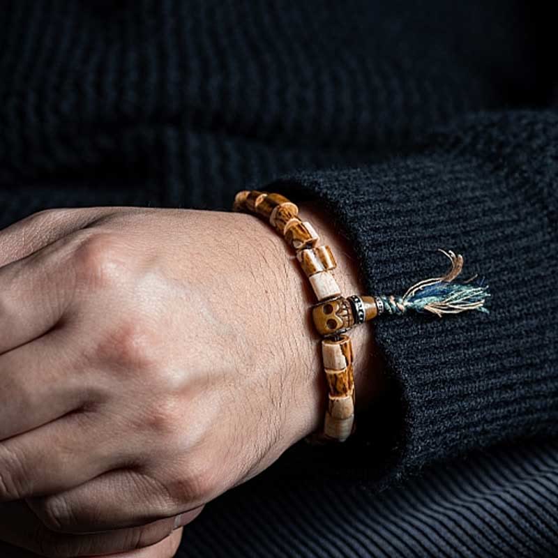 KarmaRipple's Tibetan Deer Bone Yak Bone Skull Carved Wisdom Bracelet p12