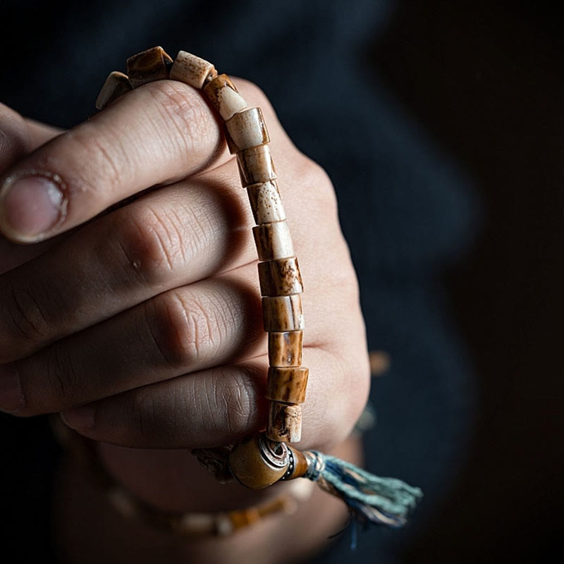 KarmaRipple's Tibetan Deer Bone Yak Bone Skull Carved Wisdom Bracelet p13