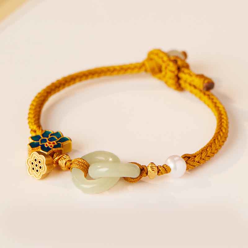 KarmaRipple's Hetian Jade Lotus Peace Buckle Woven Rope Fortune Bracelet p3