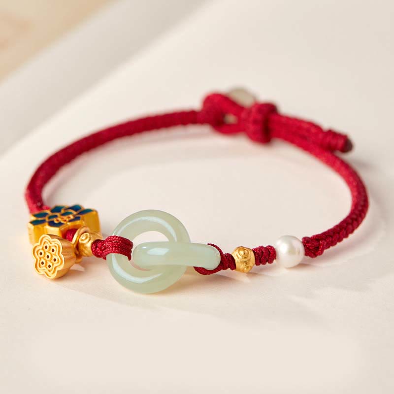 KarmaRipple's Hetian Jade Lotus Peace Buckle Woven Rope Fortune Bracelet p23