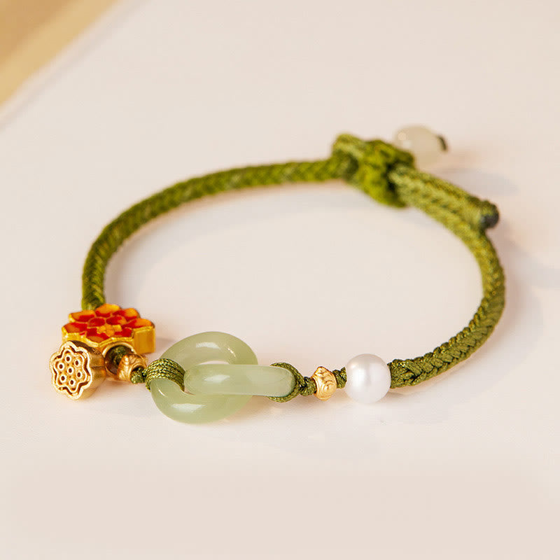 KarmaRipple's Hetian Jade Lotus Peace Buckle Woven Rope Fortune Bracelet p26