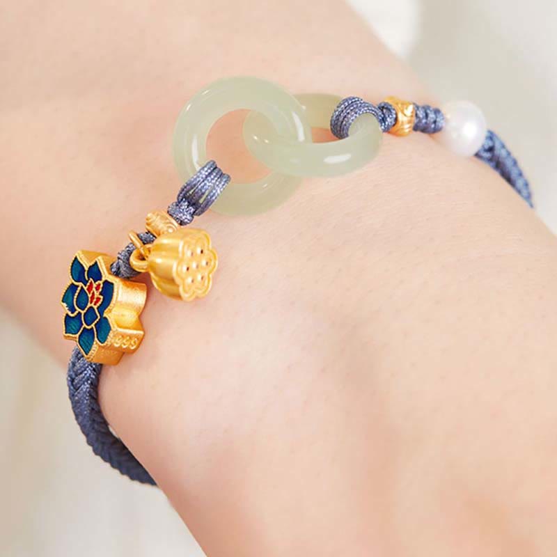 KarmaRipple's Hetian Jade Lotus Peace Buckle Woven Rope Fortune Bracelet p22