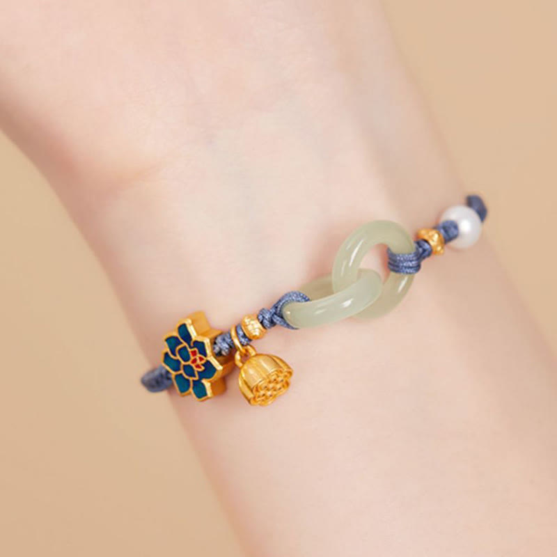 KarmaRipple's Hetian Jade Lotus Peace Buckle Woven Rope Fortune Bracelet p21
