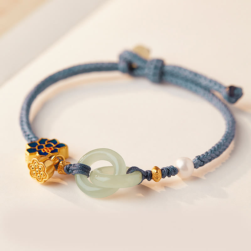 KarmaRipple's Hetian Jade Lotus Peace Buckle Woven Rope Fortune Bracelet p24