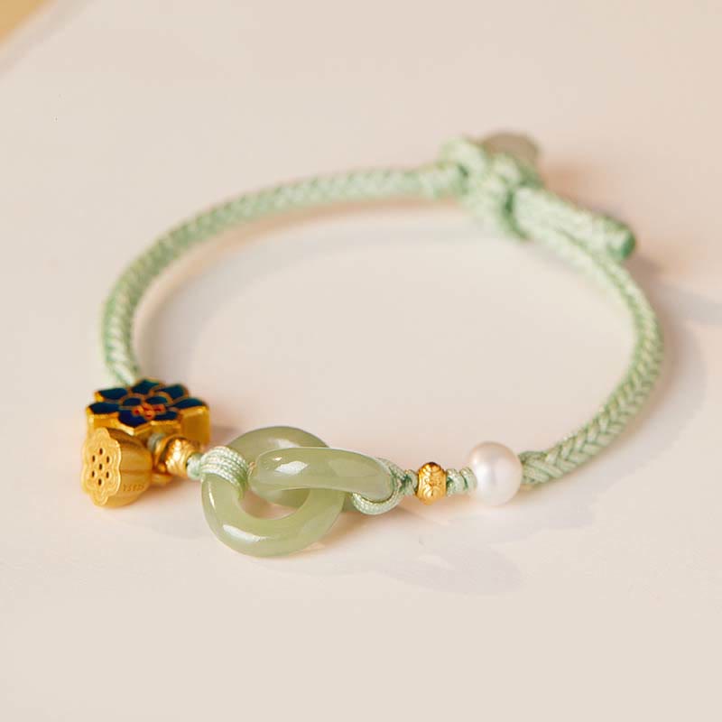 KarmaRipple's Hetian Jade Lotus Peace Buckle Woven Rope Fortune Bracelet p27