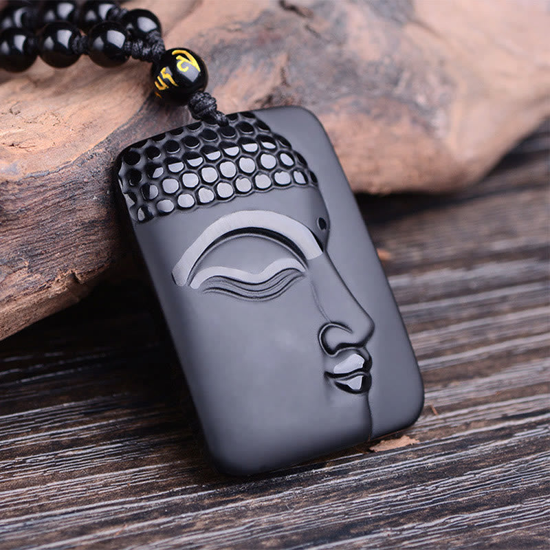KarmaRipple's Authentic Black Obsidian Buddha Prayer Purification Fortune Necklace Pendant p1