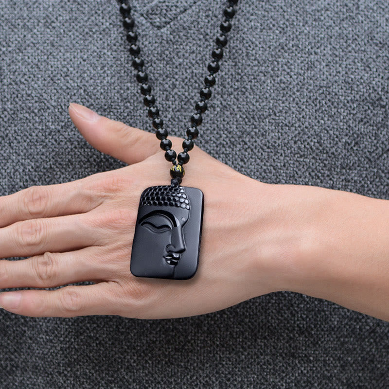 KarmaRipple's Authentic Black Obsidian Buddha Prayer Purification Fortune Necklace Pendant p4