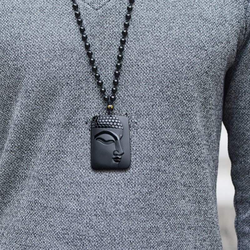 KarmaRipple's Authentic Black Obsidian Buddha Prayer Purification Fortune Necklace Pendant p5