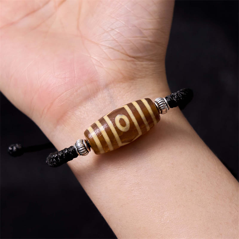KarmaRipple's Tibetan Nine-Eye Dzi Bead Three-eyed Dzi Bead Wealth Protection Rope Bracelet p21