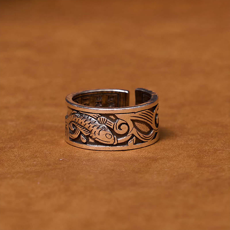 KarmaRipple's Koi Fish Heart Sutra Carved Design Fortune Wealth Ring p2