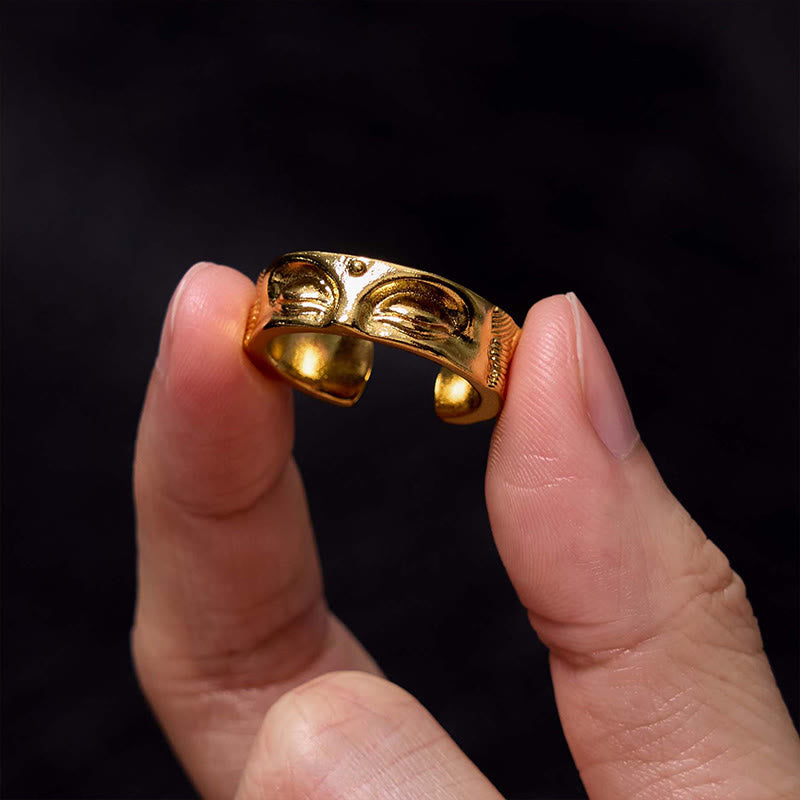 KarmaRipple's Golden Meditation Buddha Serenity Bronze Adjustable Ring p1