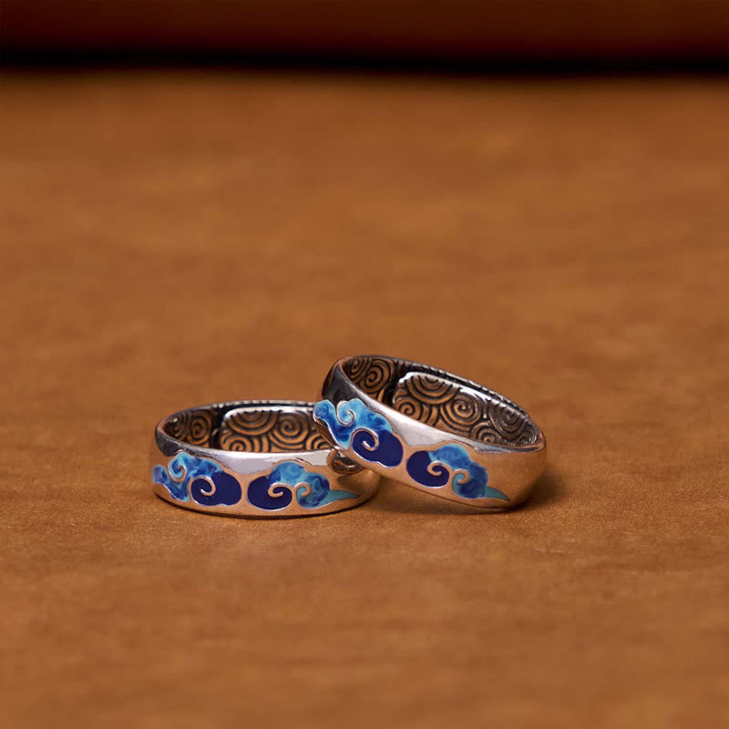 KarmaRipple's Blue Auspicious Clouds Pattern Wealth Bronze Adjustable Ring p2