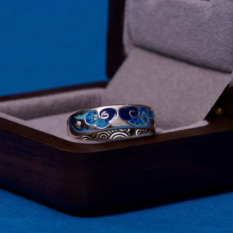 KarmaRipple's Blue Auspicious Clouds Pattern Wealth Bronze Adjustable Ring p10