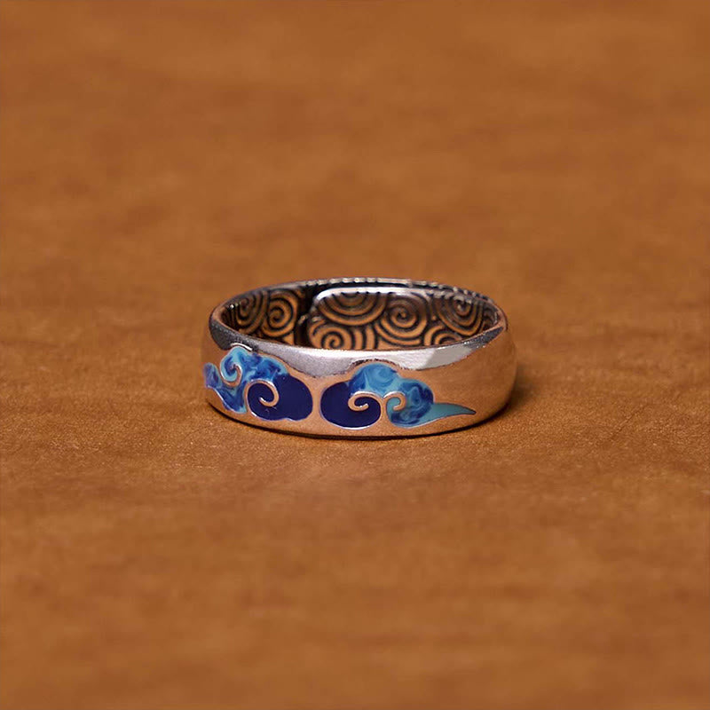 KarmaRipple's Blue Auspicious Clouds Pattern Wealth Bronze Adjustable Ring p8
