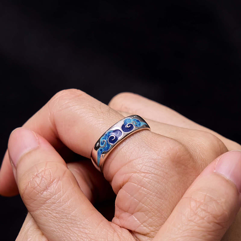 KarmaRipple's Blue Auspicious Clouds Pattern Wealth Bronze Adjustable Ring p6