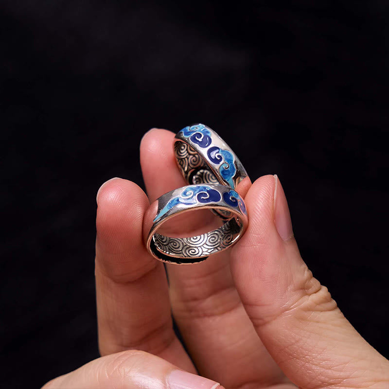 KarmaRipple's Blue Auspicious Clouds Pattern Wealth Bronze Adjustable Ring p9